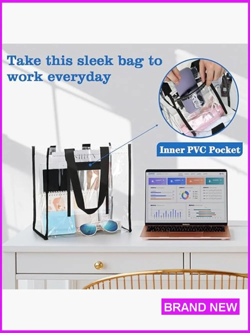 Clear Stadium Approved Tote Bag Set for Concerts & Sports Events, Waterproof PVC